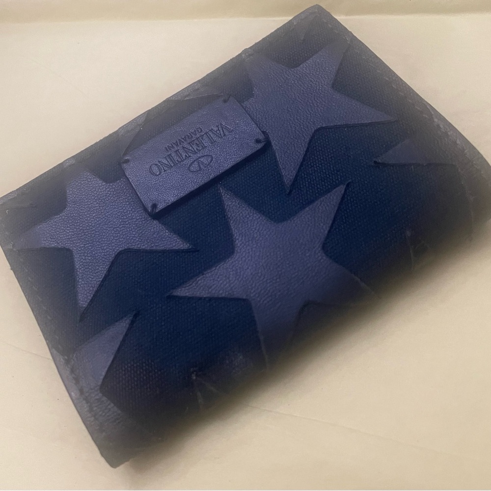 Valentino Vintage Garavani Star Embossed Small Dark Blue Wallet